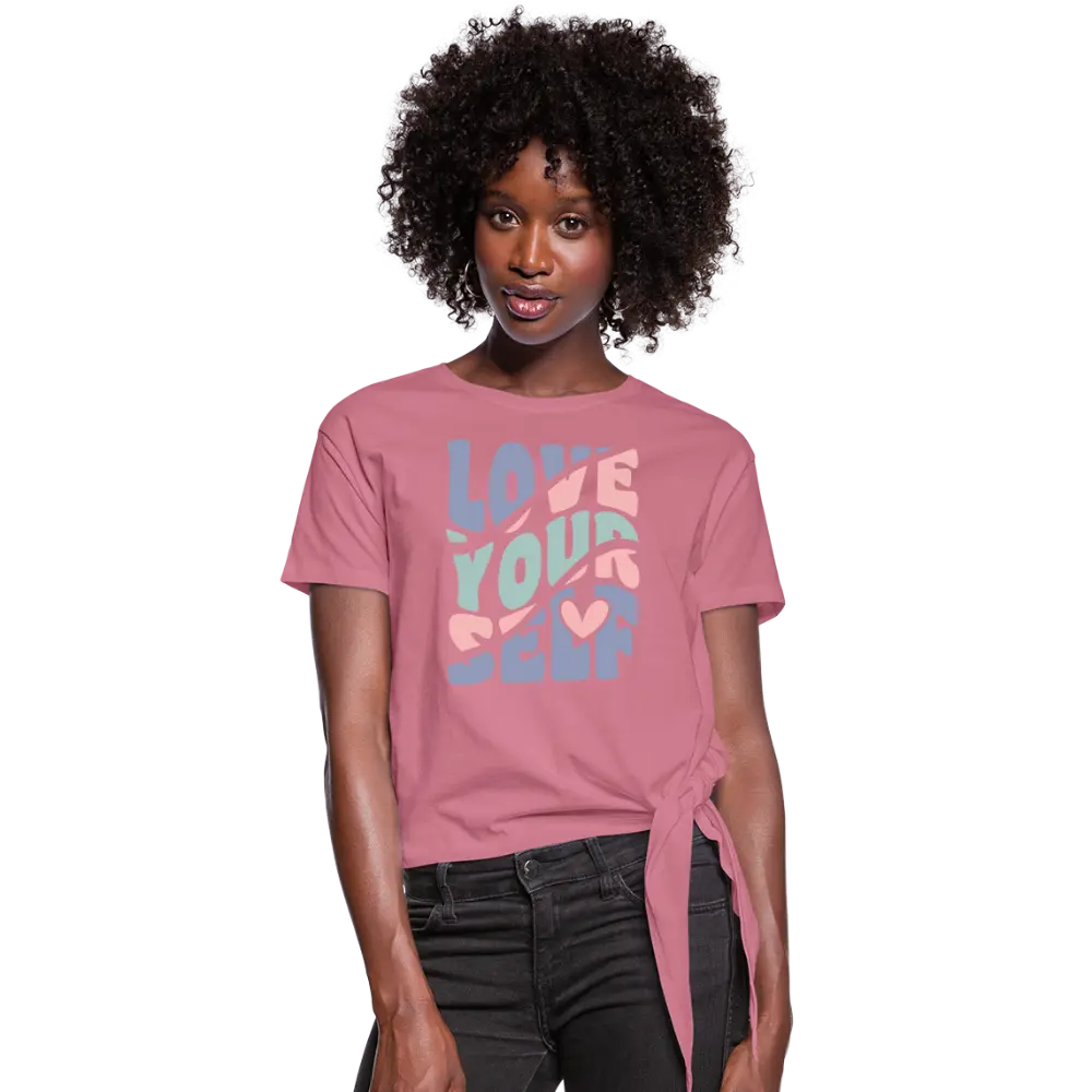 Love Yourself Women's Knotted T-Shirt - mauve