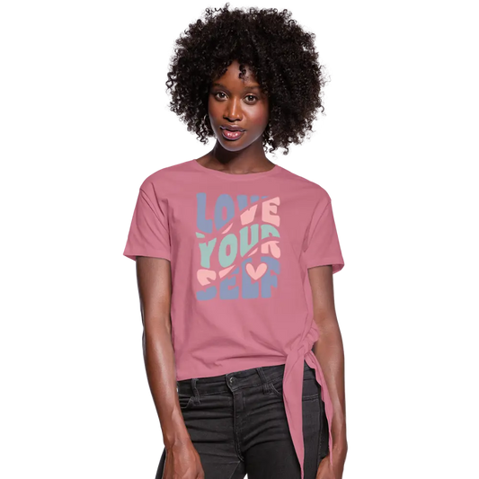 Love Yourself Women's Knotted T-Shirt - mauve